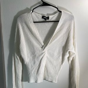 White Front Tie Sweater